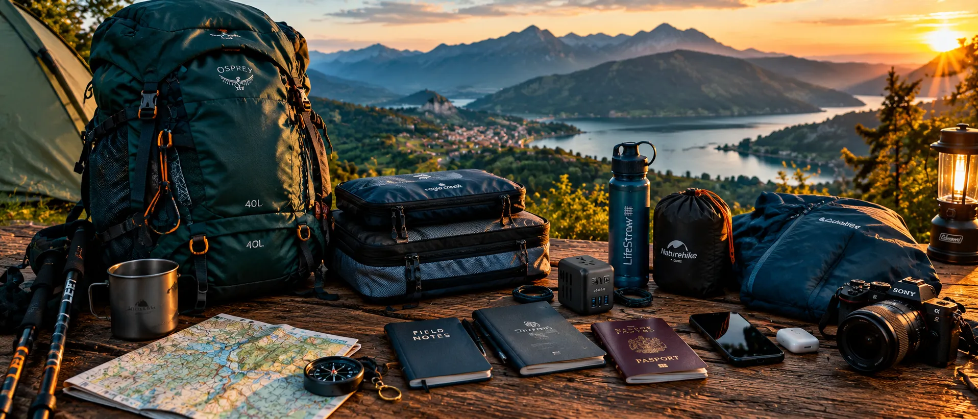Proven travel tips packing cubes and lightweight gear on wooden table